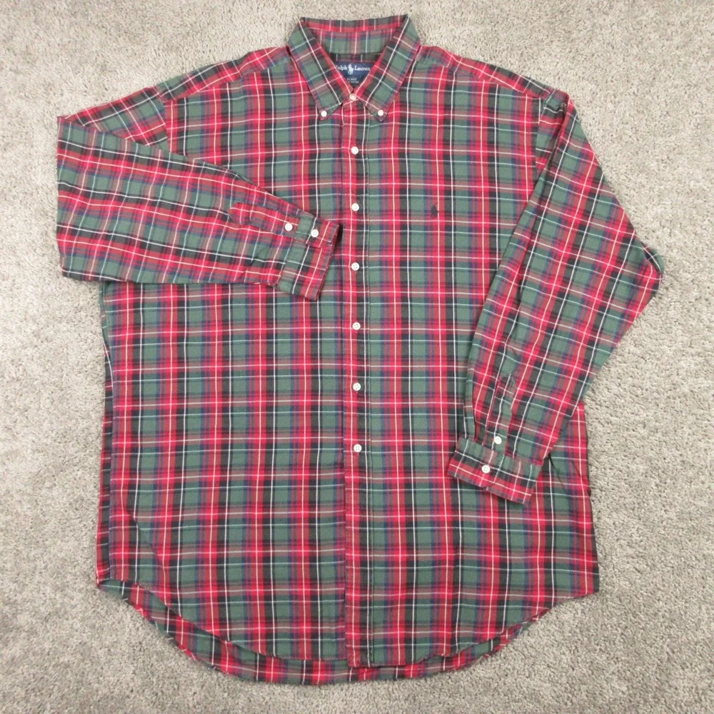 Vintage Polo Ralph Lauren Shirt Mens XL Green Red Plaid Blake Oxford Button Up